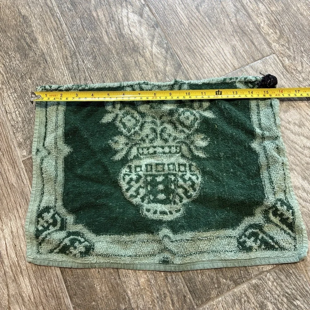 Vtg Cannon Royal Family Hand Towel Hanging Loop Green Flower Vase 12x16 MCM 70's
